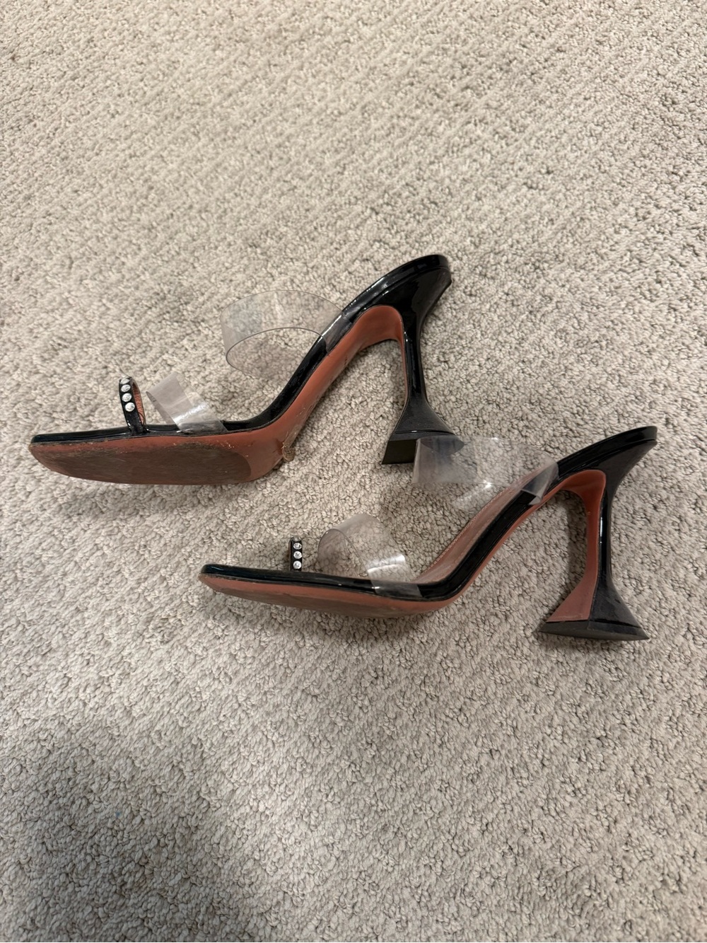 Amina Muaddi Black Patent Mules with Clear PVC Straps - Picture 3 of 4